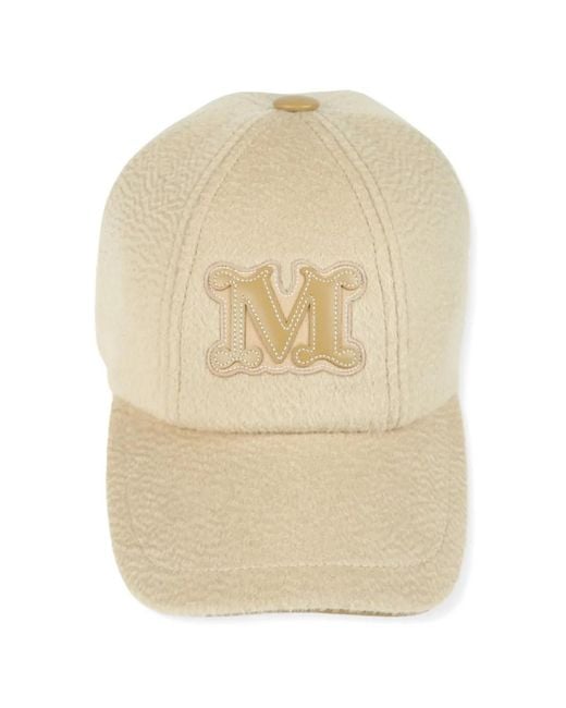 Max Mara White Baseballkappe Aus Kaschmir Mit Monogramm-Patch