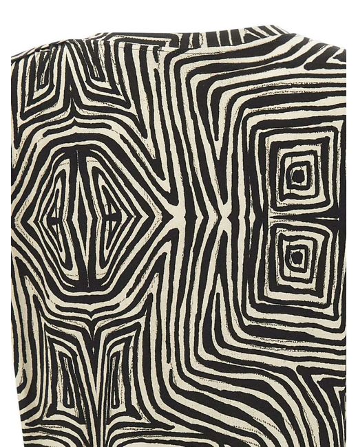 Elena Miro Natural Abstract-Pattern Gathered T-Shirt