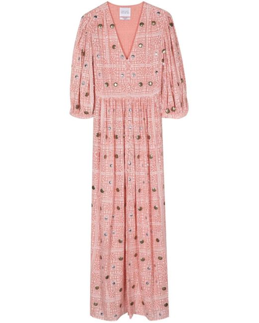 Hayley Menzies Pink Stud-embellished Printed Midi Dress