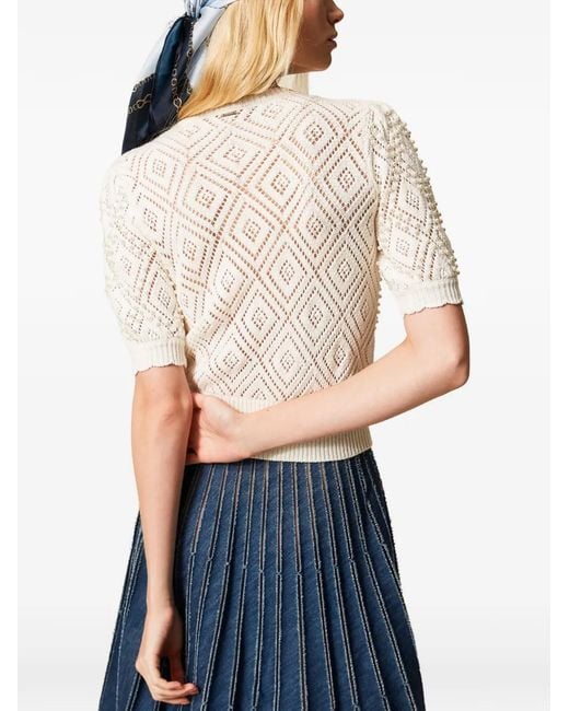 Twinset Natural Diamond Pattern Jumper With Pearls