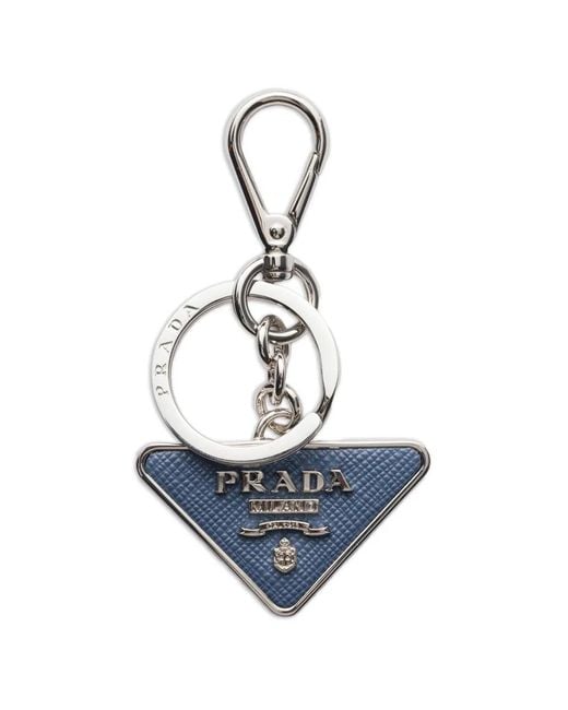 Prada Blue Porte-Clés En Cuir Et Métal Saffiano for men