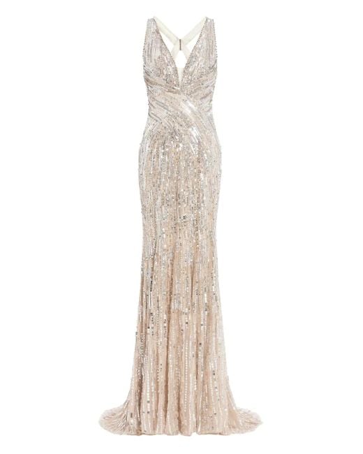 Jenny Packham Natural Raquel Sequin-Embellished Gown