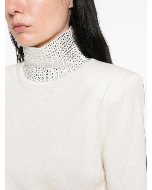 Circus Hotel White Crystal-Embellished Padded-Shoulder Sweater