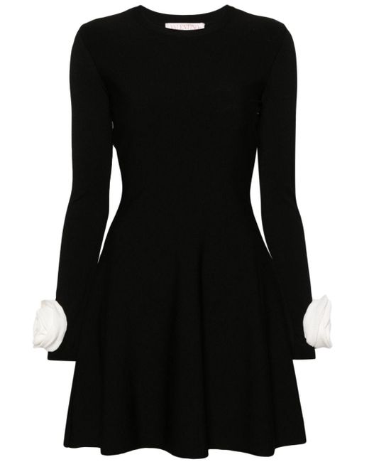 Valentino Garavani Black Floral-appliqué Mini Dress
