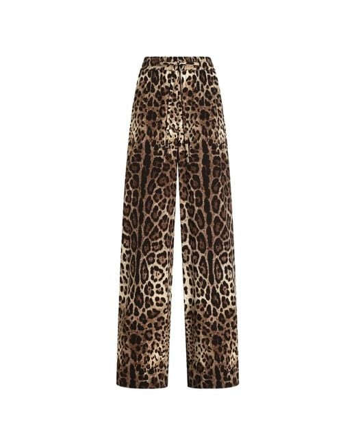 Dolce & Gabbana Black Leo-Print Charmeuse Trousers