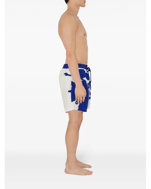 Burberry Blue Abstract-Print Swim Shorts for men