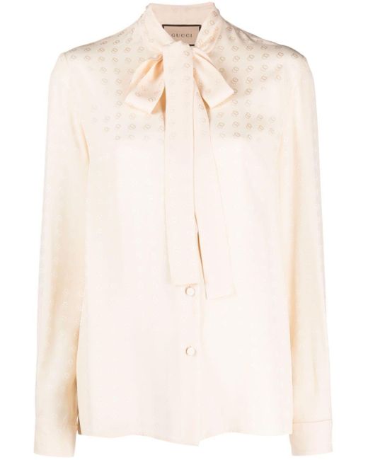 Gucci Natural Double G Pussy-bow Silk Blouse