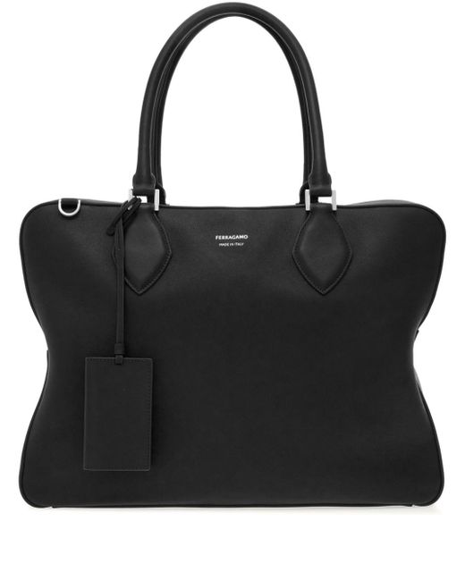 Ferragamo Black Logo-print Leather Tote Bag for men