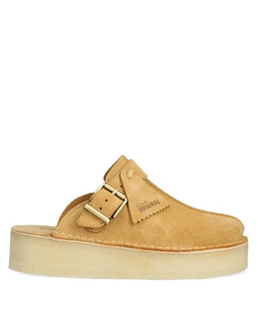Clarks Buckle Platform Mules Natural