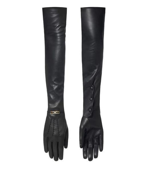 Elisabetta Franchi Black Logo-Plaque Nappa-Leather Gloves