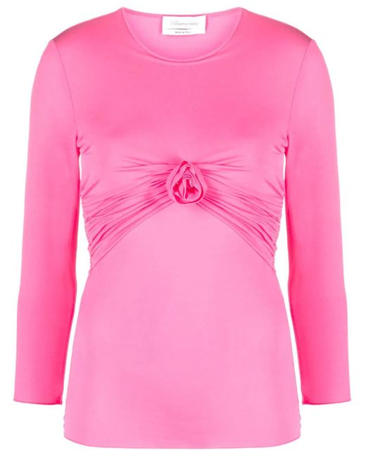 Blumarine Pink Floral-Appliqué Gathered T-Shirt