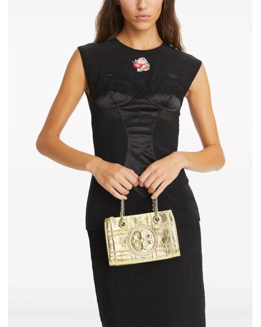 Tory Burch Metallic Mini Fleming Soft Metalling Chain Quilted Tote Bag