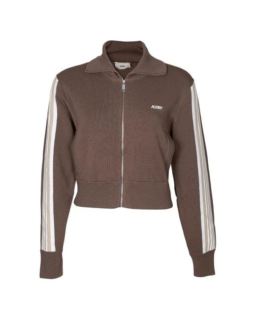 Autry Brown Stripe-Detail Logo-Embroidered Jacket