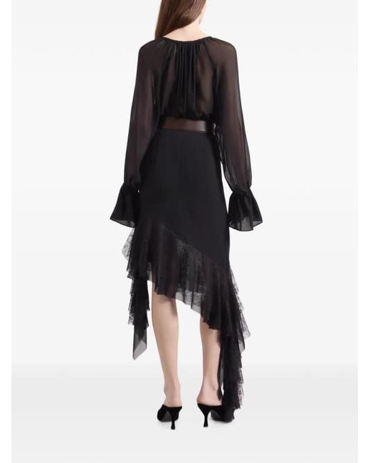 Nina Ricci Black Asymmetric Lace-Trim Midi Skirt