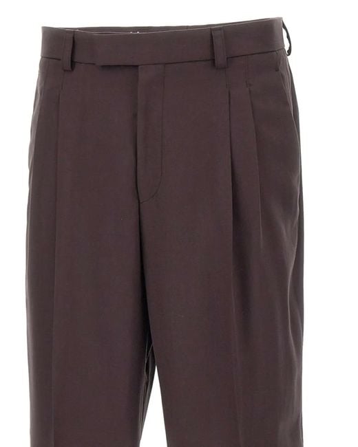 Boss Brown Pleated Twill Trousers for men
