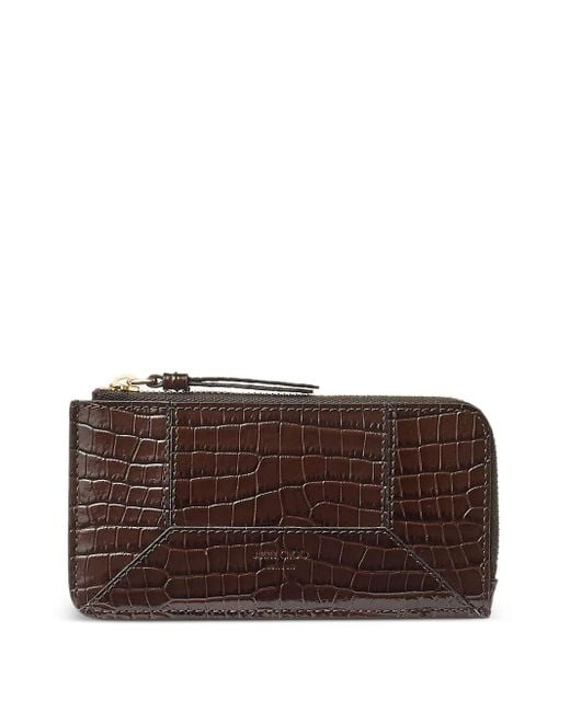 Jimmy Choo Brown Lise-Z Crocodile-Effect Zip-Around Wallet