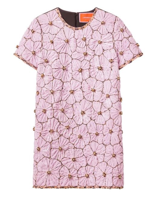 LaDoubleJ Pink Embroidered Floral Mini Day Dress