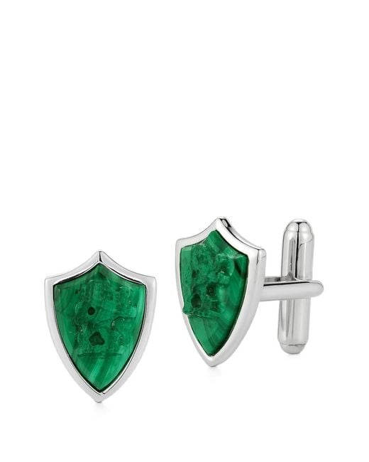 Mateo Green Carved-Lion Shield Malachite Cufflinks for men