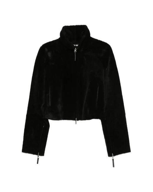 UTZON Black Cropped Zip-Up Reversible Jacket