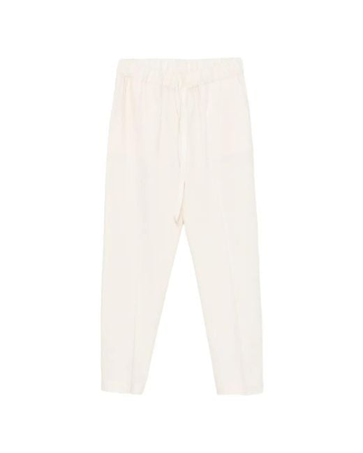 Semicouture White Drawstring-Waist Pressed-Crease Trousers