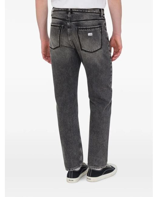 Love Moschino Gray Faded-Effect Logo-Patch Jeans for men