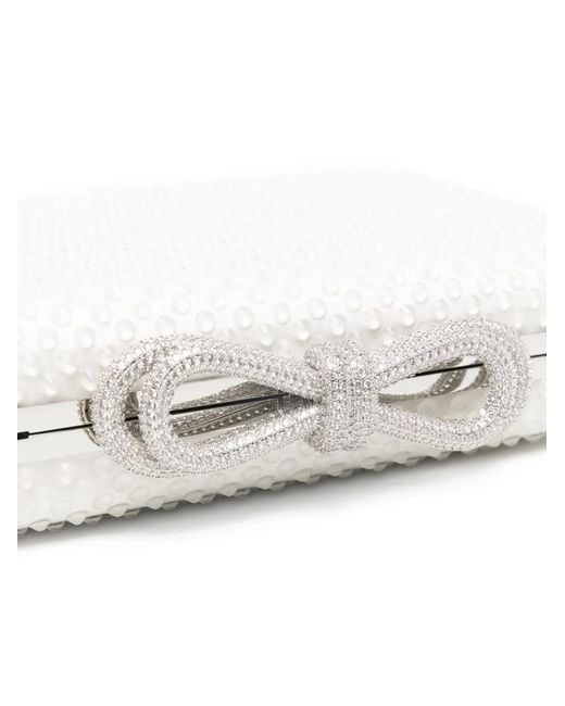 Mach & Mach White Double Bow Embellished Clutch Bag
