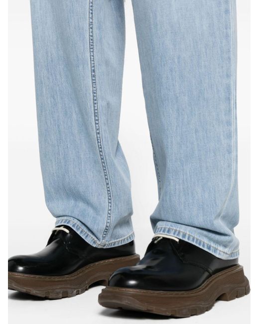 Bottega Veneta Blue Mid-rise Wide-leg Jeans - Men's - Cotton/calf Leather/polyester for men