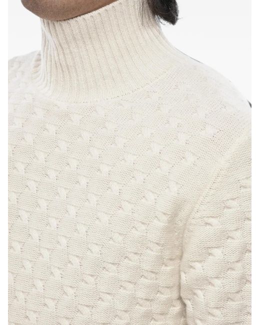 Paolo Pecora White Cable-Knit Turtleneck Sweater for men