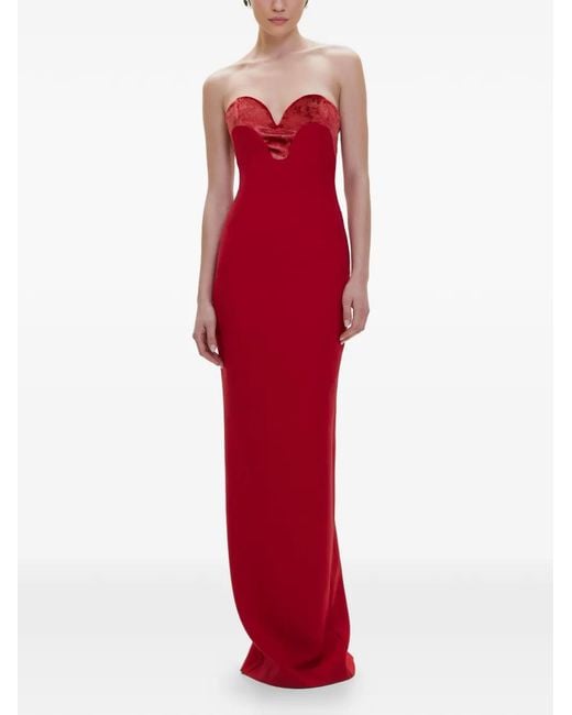 V:PM ATELIER Red Sindel Velvet-Panel Cape Maxi Dress