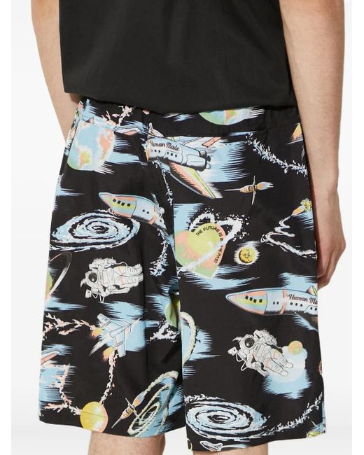 Human Made Black Space-Print Shorts for men