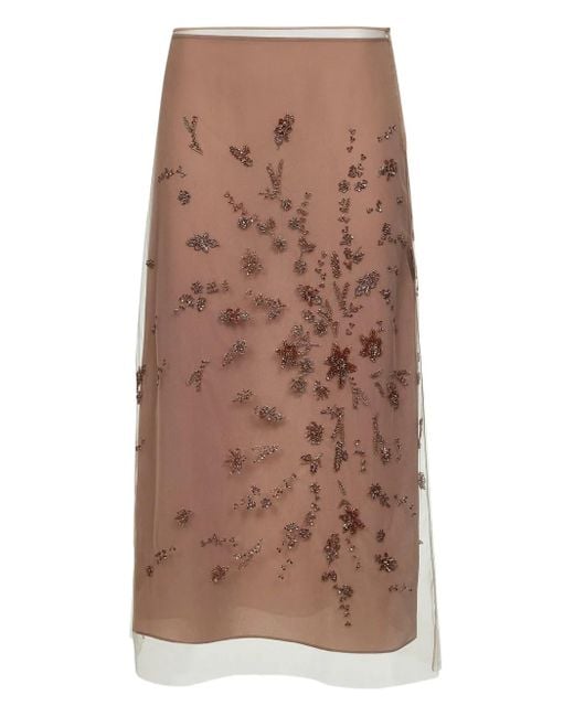 Fendi Brown Floral-Embellishments Midi Skirt