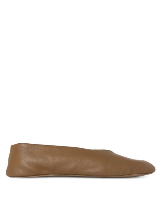 The Row Brown Stella Leather Ballet Flats