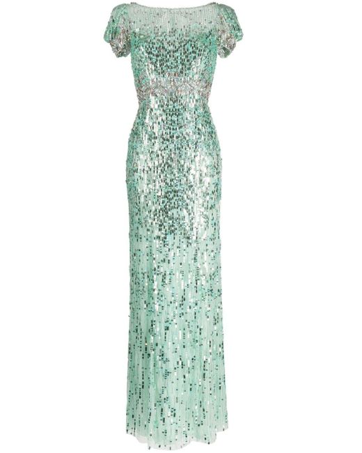 Jenny Packham Green Sungem Sequin-embellished Gown
