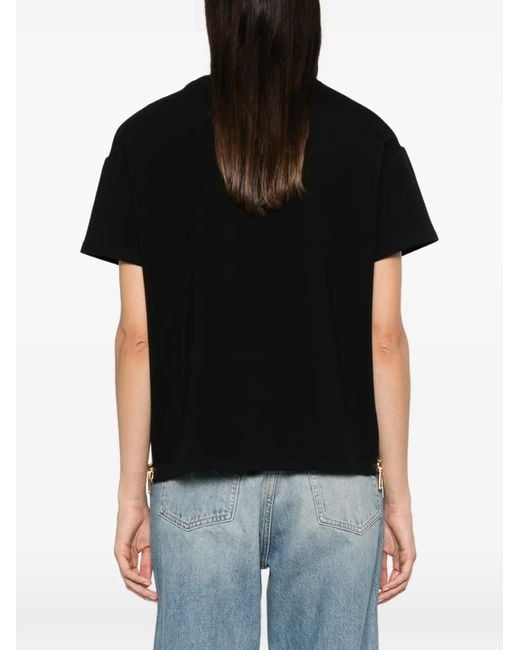 Elisabetta Franchi Black Logo-Patch Zip-Detail T-Shirt