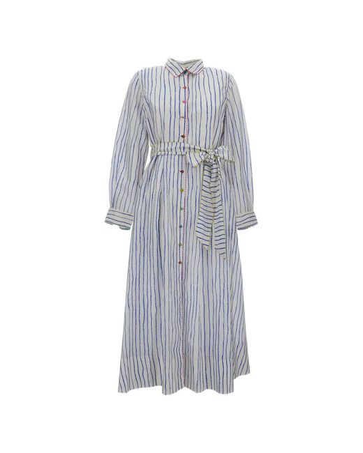 Péro Gray Striped Silk Shirt Maxi Dress