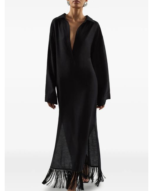 Taller Marmo Black Bordighera Fringed-Hem Maxi Dress