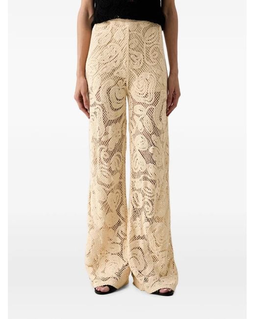 Benetton Natural Crochet-Knit Wide-Leg Trousers