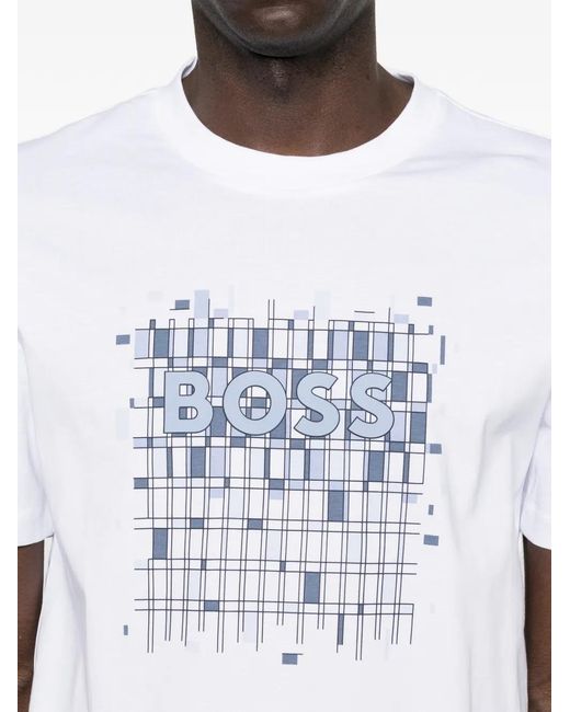 Boss White Logo-Detail T-Shirt for men