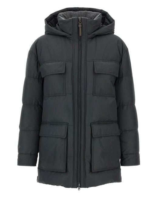 Brunello Cucinelli Black Quilted Padded Pocket Coat