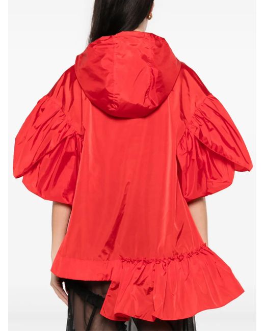 Simone Rocha Red Ruffle-Detail Petal-Sleeve Hoodie