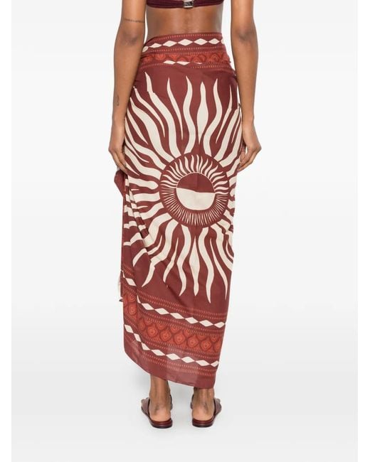 Johanna Ortiz Red Golden Horizon Pareo Skirt