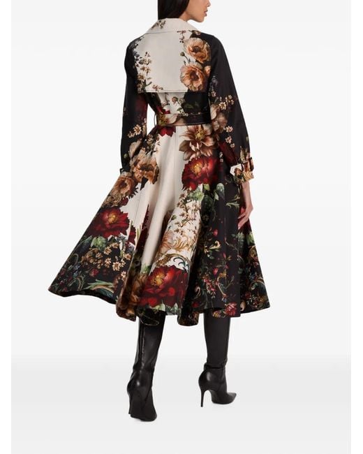 Alice + Olivia White Ellie Floral-Print Trench Coat