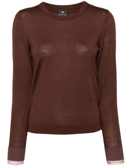 Paul Smith Brown Ribbed-Edge Wool-Blend Knitted Sweater