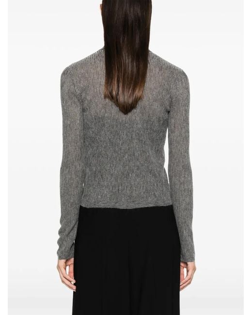 Brunello Cucinelli Gray Ribbed-Knit Button-Up Cardigan