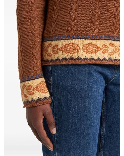 Etro Brown Cable-Knit Patterned Sweater