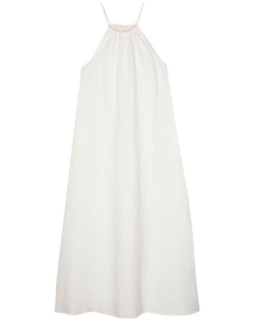 120% Lino Maxi-jurk Met Halternek in het White