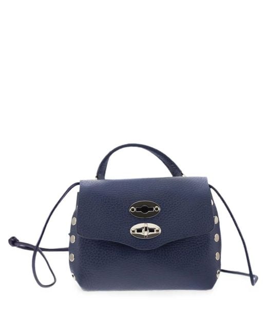 Zanellato Blue Postina Super Baby Hammered-Leather Tote Bag