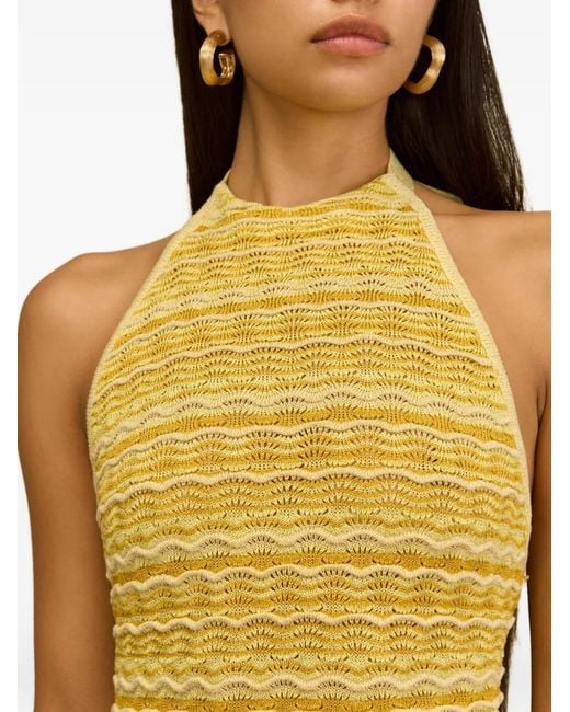 Cult Gaia Yellow Erina Pointelle-Knit Halterneck Mini Dress
