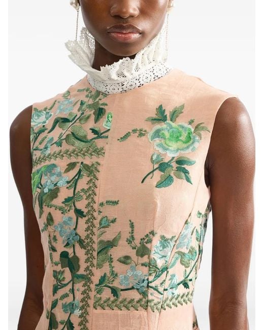 Erdem Metallic Robe Mi-Longue À Fleurs Brodées Et Bas Déstructuré