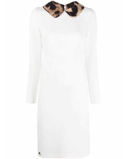 Philipp Plein White Leopard-Collar Dress
